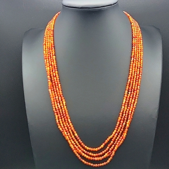 170.00 CTS NATURAL 5 STRAND ORANGE CARNELIAN ROUND FACETED BEADED NECKLACE BEADS - Picture 1 of 8